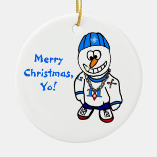 Merry Christmas, Yo! HipHop Rapper Snowman Ceramic Tree Decoration