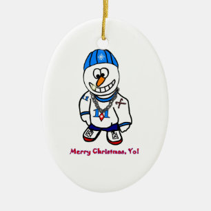 Merry Christmas Yo, Rapper Snowman Ceramic Tree Decoration