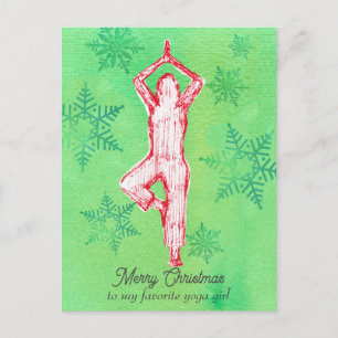 Merry Christmas Yoga Tree Pose Personalised Holiday Postcard