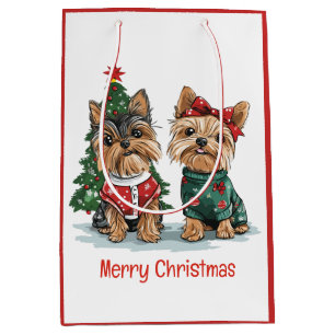 Merry Christmas Yorkie Dogs Medium Gift Bag