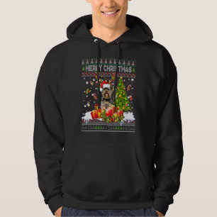 Merry Christmas Yorkie Santa Xmas Tree Lights Ugly Hoodie