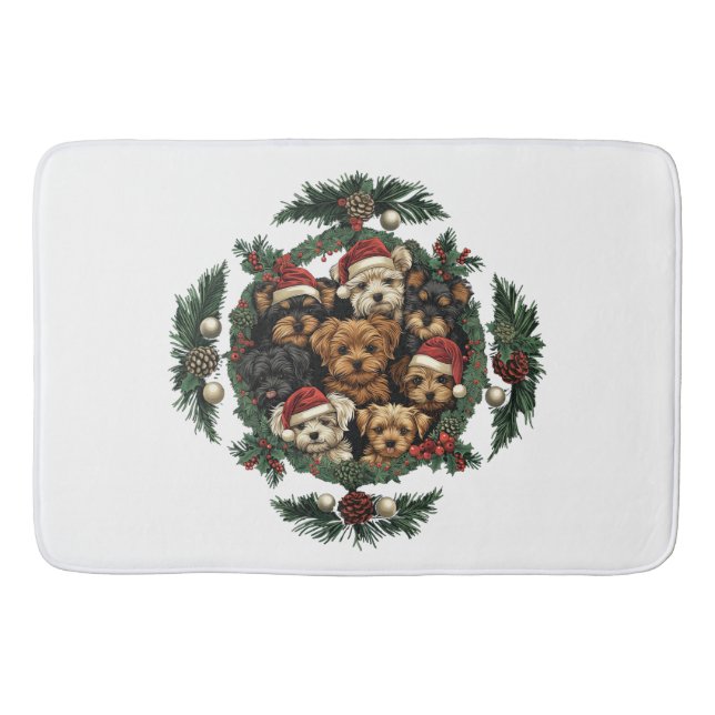 Merry Christmas Yorkshire Terrier Dogs Bath Mat (Front)