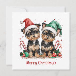 Merry Christmas Yorkshire Terrier Dogs Holiday Card