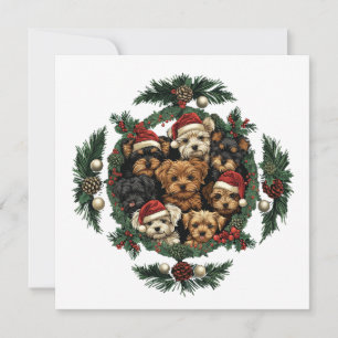 Merry Christmas Yorkshire Terrier Dogs Holiday Card
