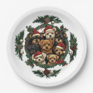 Merry Christmas Yorkshire Terrier Dogs Paper Plate