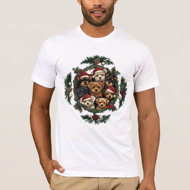 Merry Christmas Yorkshire Terrier Dogs T-Shirt (Front)