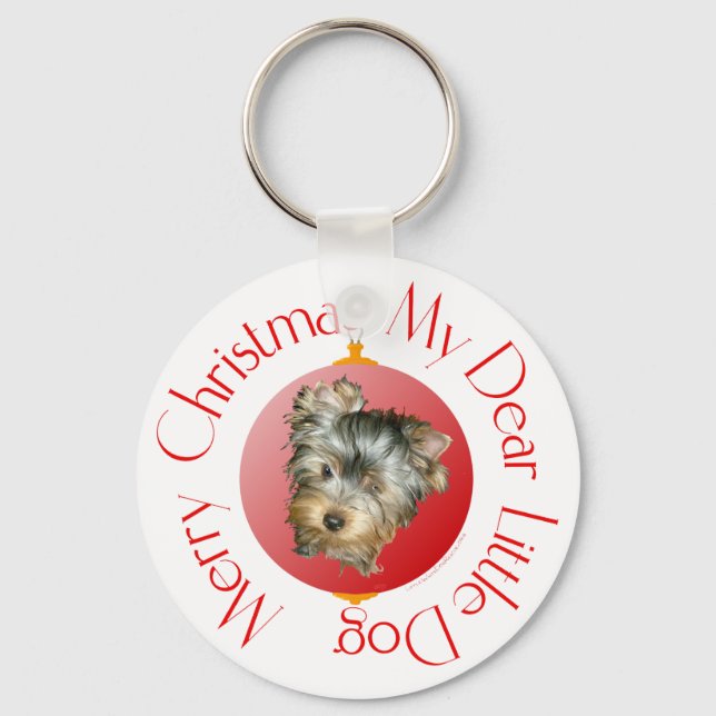 Merry Christmas Yorkshire Terrier Key Ring (Front)