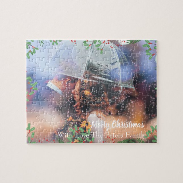 Merry Christmas, Your Photo and Family Name Jigsaw Puzzle (Horizontal)