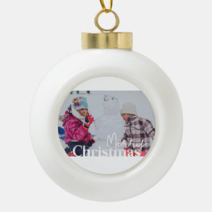 Merry Christmas & Your Photo Ceramic Ball Christmas Ornament