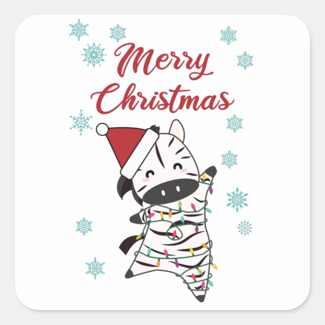 Merry Christmas Zebra Safari Zoo Snow Square Sticker (Front)