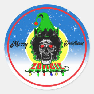 Merry Christmas Zombie Yellow Classic Round Sticker