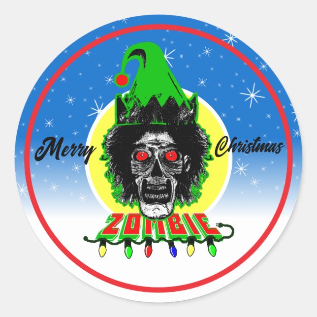 Merry Christmas Zombie Yellow Classic Round Sticker (Front)