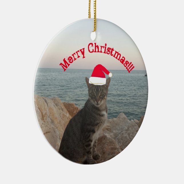 Merry Christmasb Cat Lover Ceramic Tree Decoration (Right)