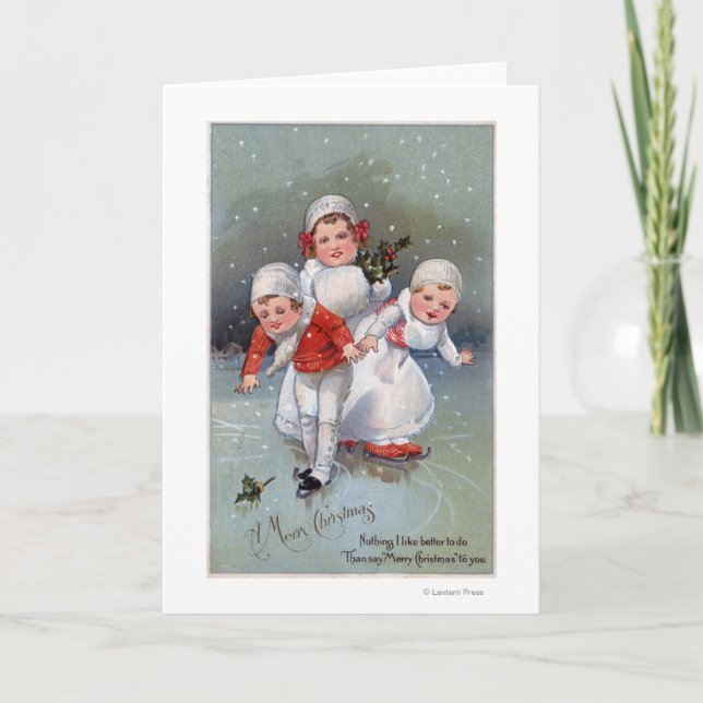 Merry ChristmasLittle Kids Ice Skating Holiday Card (Front)