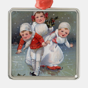 Merry ChristmasLittle Kids Ice Skating Metal Tree Decoration