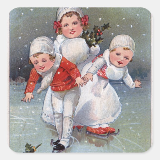 Merry ChristmasLittle Kids Ice Skating Square Sticker (Front)