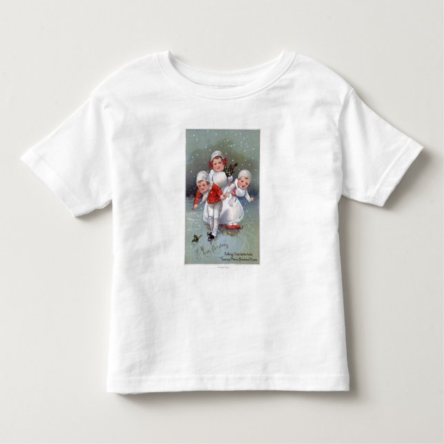 Merry ChristmasLittle Kids Ice Skating Toddler T-Shirt (Front)