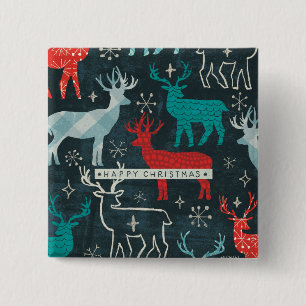 Merry Christmastime Reindeer 15 Cm Square Badge