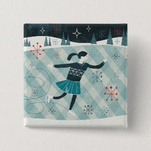 Merry Christmastime Skater 15 Cm Square Badge
