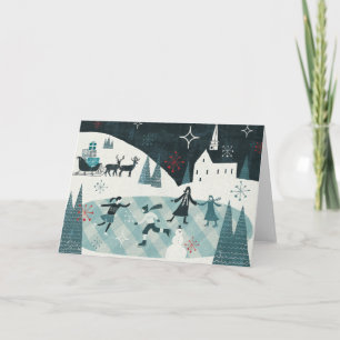 Merry Christmastime Skating Scene Holiday Card