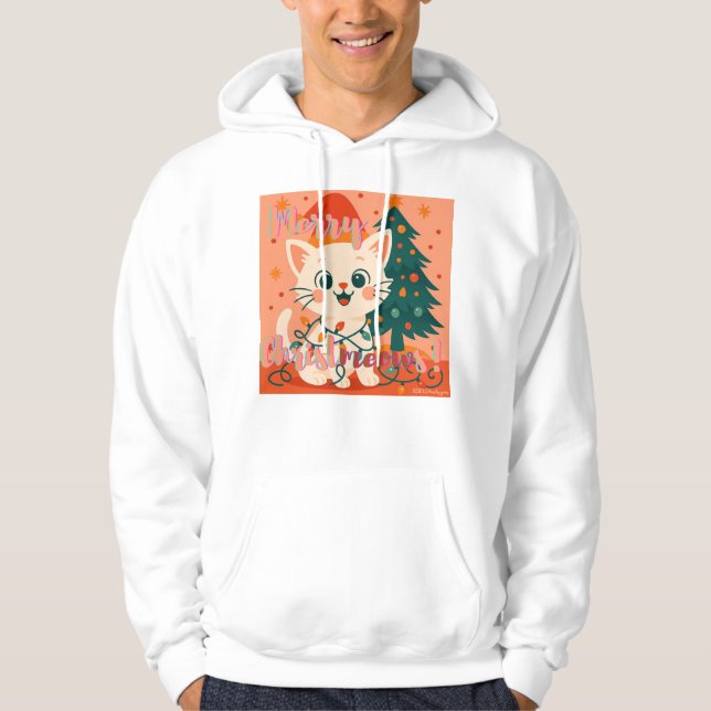 Merry Christmeows! Cute & Funny Santa Cat Hoodie (Front)