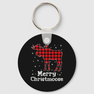 Merry Christmoose Buffalo Plaid Christmas Moose  Key Ring