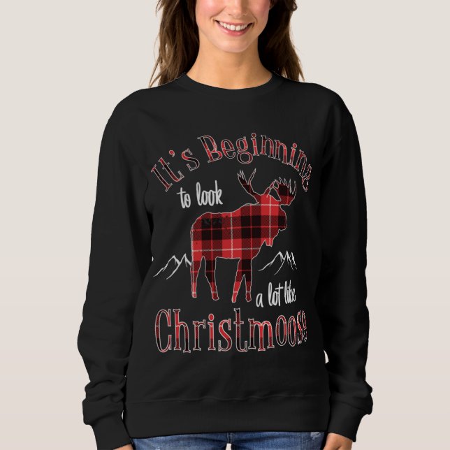 Merry Christmoose Buffalo Plaid Red Moose for Chri Sweatshirt (Front)