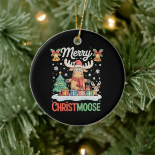 Merry Christmoose Christmas Lights Santa Moose Ceramic Tree Decoration