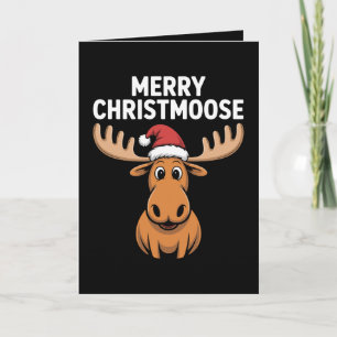 Merry Christmoose Christmas Moose Santa Hat Xmas Card