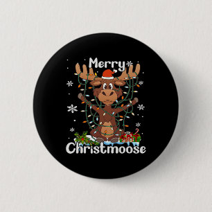 Merry Christmoose Christmas Moose Xmas Tree Lights 6 Cm Round Badge