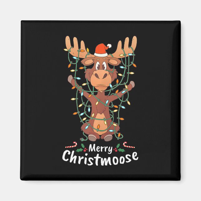 Merry Christmoose Christmas Moose Xmas Tree Lights Magnet (Front)