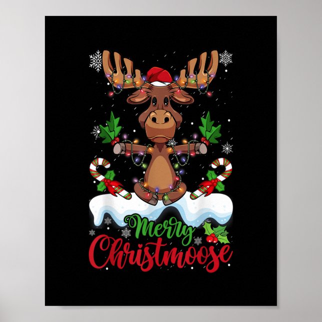 Merry Christmoose Christmas Moose Xmas Tree Lights Poster (Front)