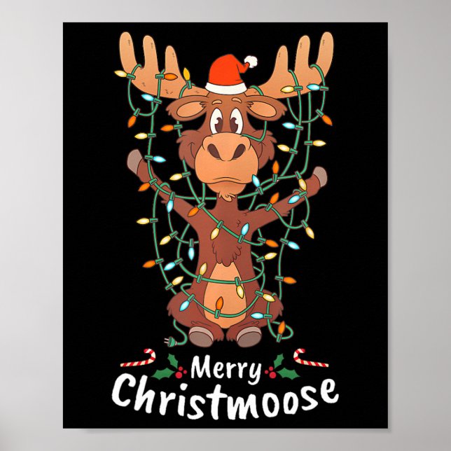 Merry Christmoose Christmas Moose Xmas Tree Lights Poster (Front)