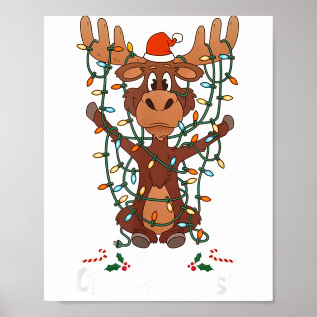 Merry Christmoose Christmas Mooses Xmas Tree Light Poster (Front)