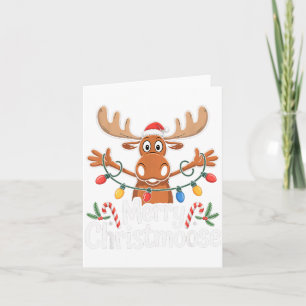 Merry Christmoose Christmas Tree Lights Santa Hat Card