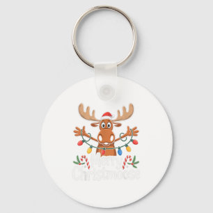 Merry Christmoose Christmas Tree Lights Santa Hat Key Ring