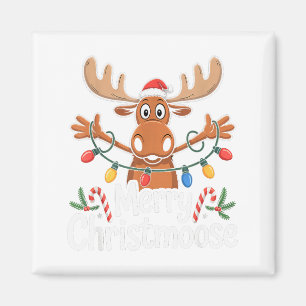 Merry Christmoose Christmas Tree Lights Santa Hat Magnet