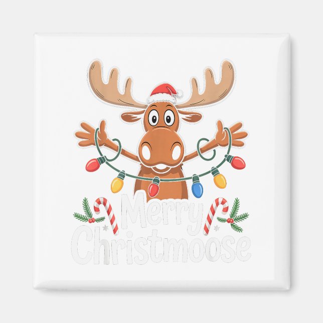Merry Christmoose Christmas Tree Lights Santa Hat  Magnet (Front)