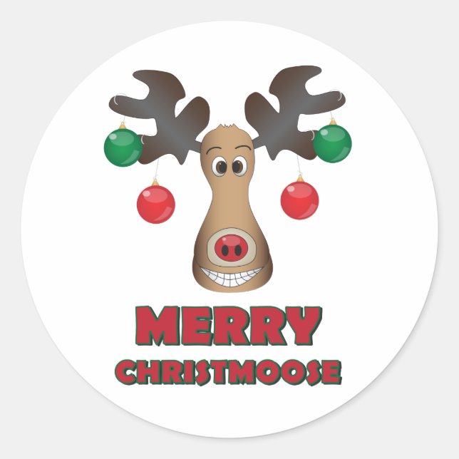 Merry Christmoose! Classic Round Sticker (Front)