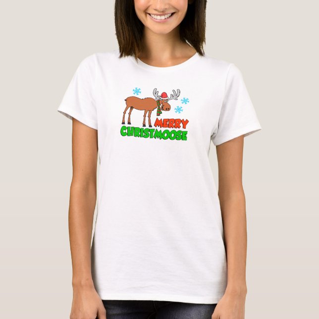 Merry Christmoose Cute Holiday Pun T-Shirt (Front)