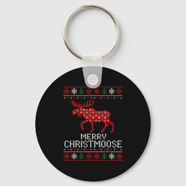Merry Christmoose Funny Christmas Moose Sweater An Key Ring (Front)