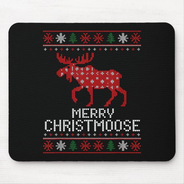 Merry Christmoose Funny Christmas Moose Sweater An Mouse Pad (Front)