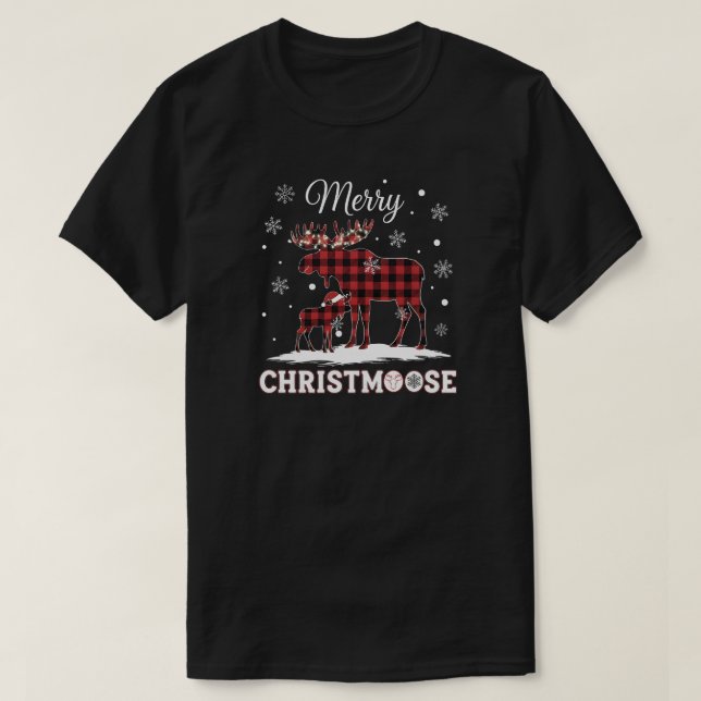 Merry Christmoose, Funny Rustic Christmas T-Shirt (Design Front)
