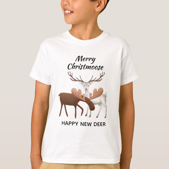 Merry Christmoose Happy New Deer T-Shirt (Front)