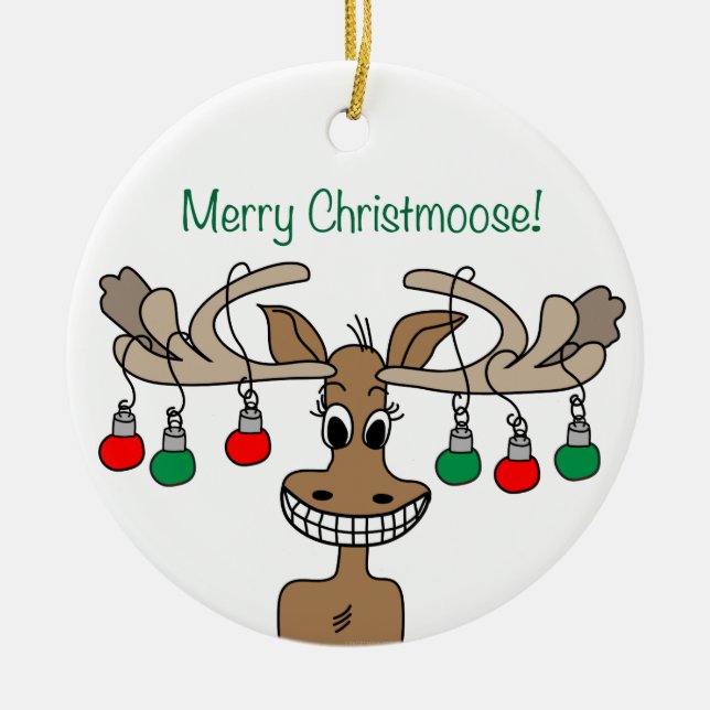 Merry Christmoose Holiday Ceramic Tree Decoration (Front)