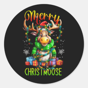 Merry Christmoose Merry Christmas Moose Xmas Tree Classic Round Sticker