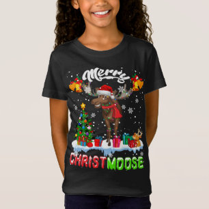 Merry Christmoose Merry Christmas Xmas Lights Sant T-Shirt