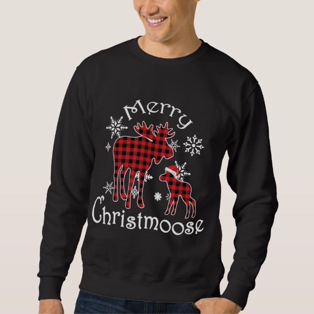 Merry Christmoose Moose Buffalo Red Plaid Christma Sweatshirt (Front)