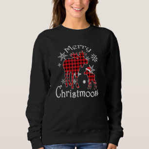 Merry Christmoose Moose Red Plaid Christmas Funny Sweatshirt