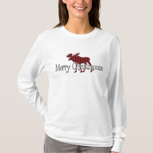 Merry Christmoose Red, Black Buffalo Plaid T-Shirt